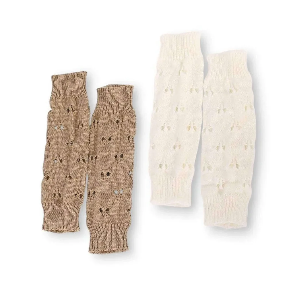 Brown Cut Out Heart Long Knit Fingerless Gloves Mittens NWT